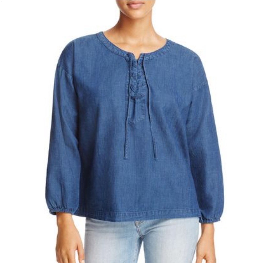 Soft Joie Andiva Lace Up Pullover Denim Blouse